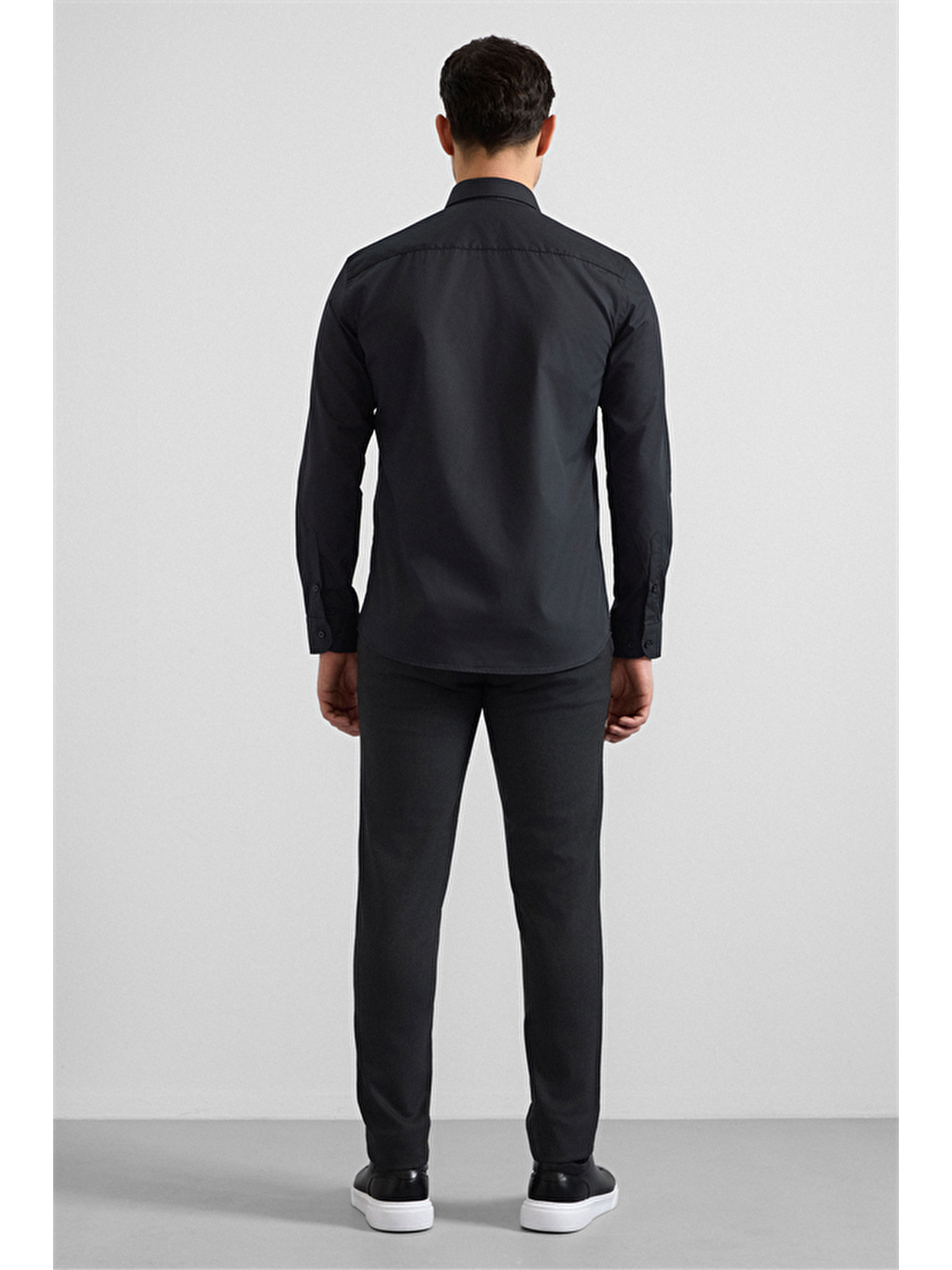 Siyah Slim Klasik Yaka Düz Klasik Gömlek-2