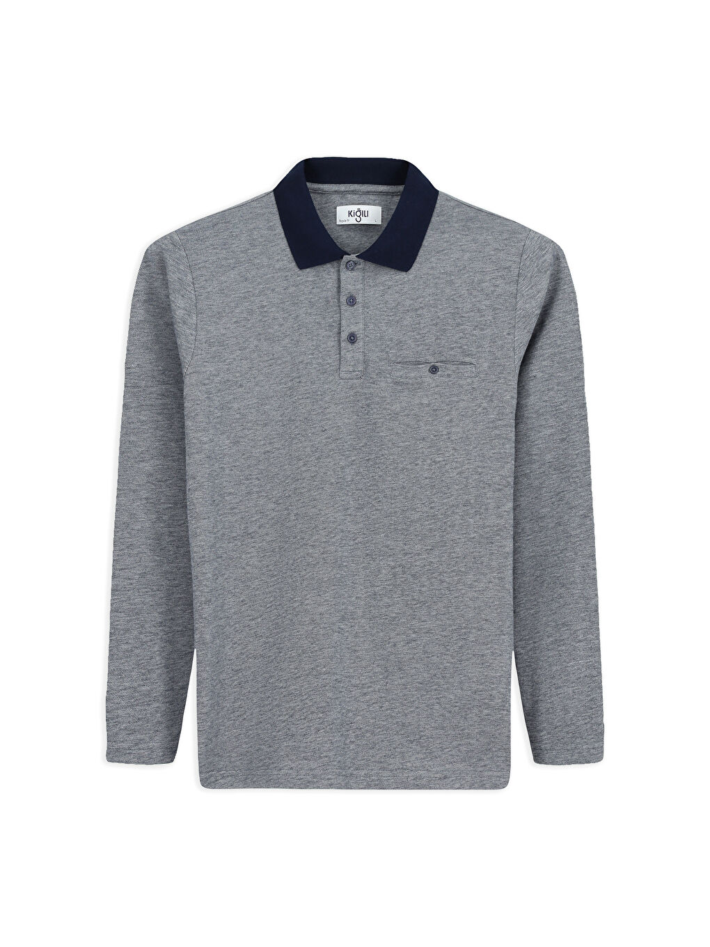 Lacivert Polo Yaka Regular Fit Desenli Cepli Pamuk Sweatshirt