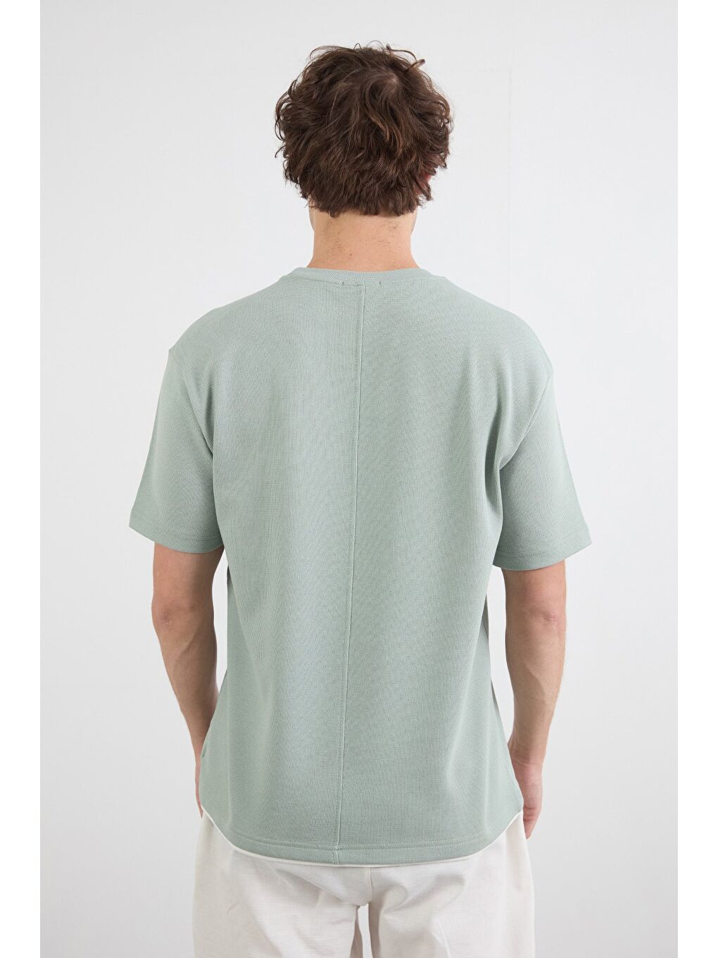 Turkuaz Cepli Bisiklet Yaka Tişört-3