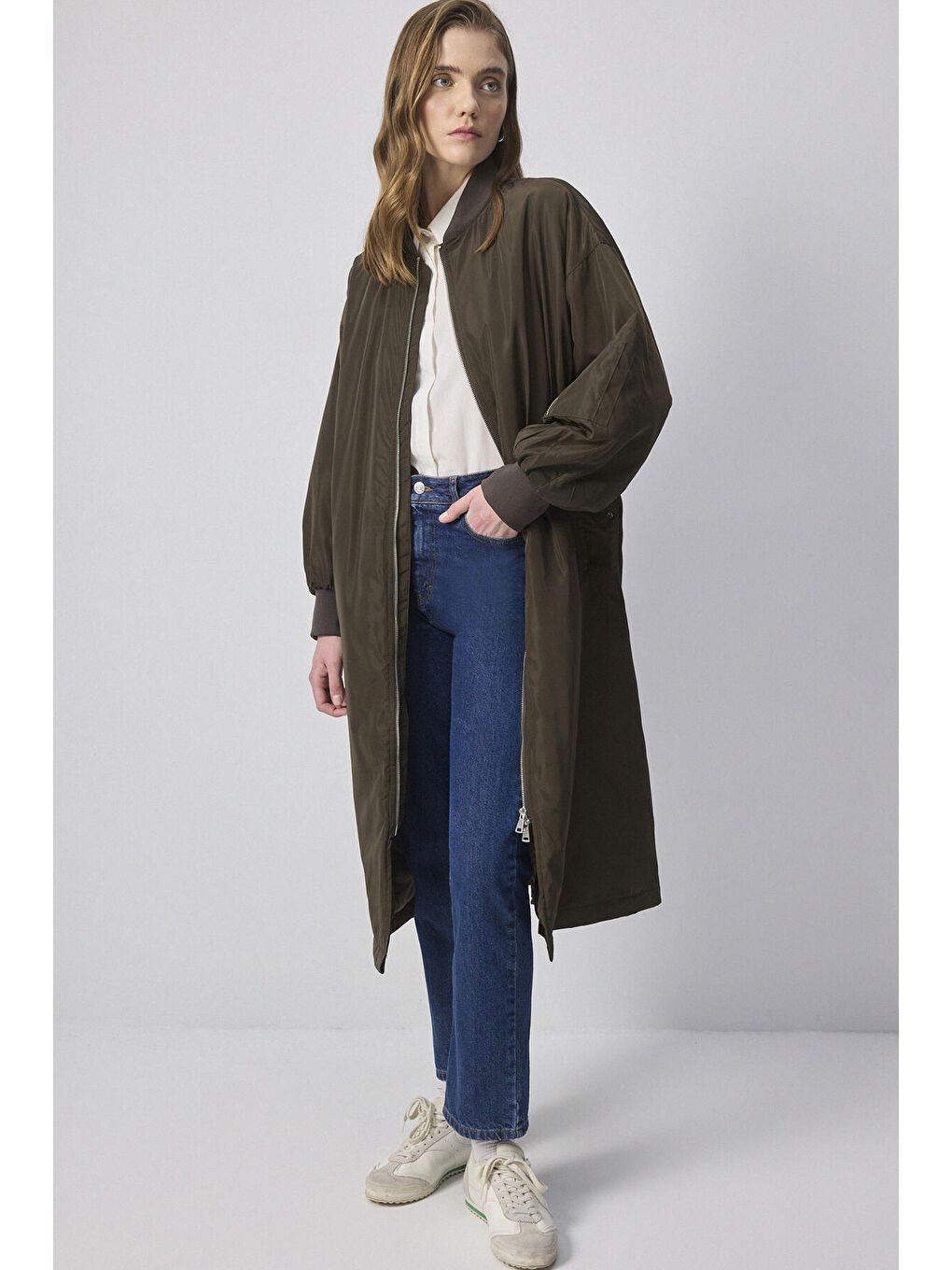 Haki Fermuarlı İnce Mont-2