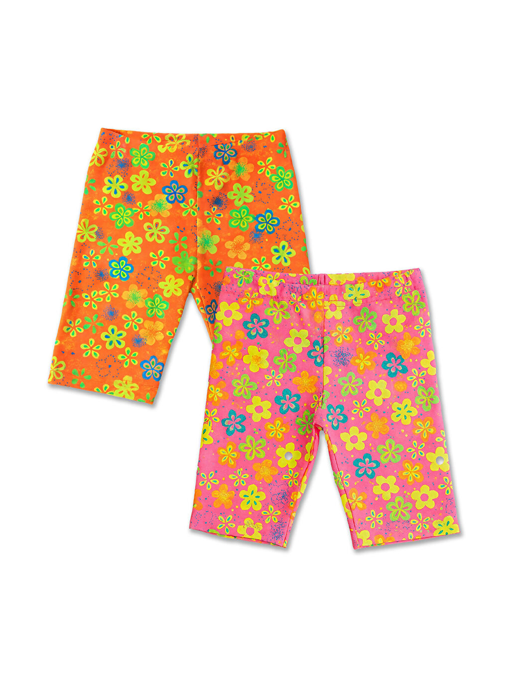 Karışık Kız Çocuk Çiçek Desenli Pamuklu Kısa Tayt 2’li Paket