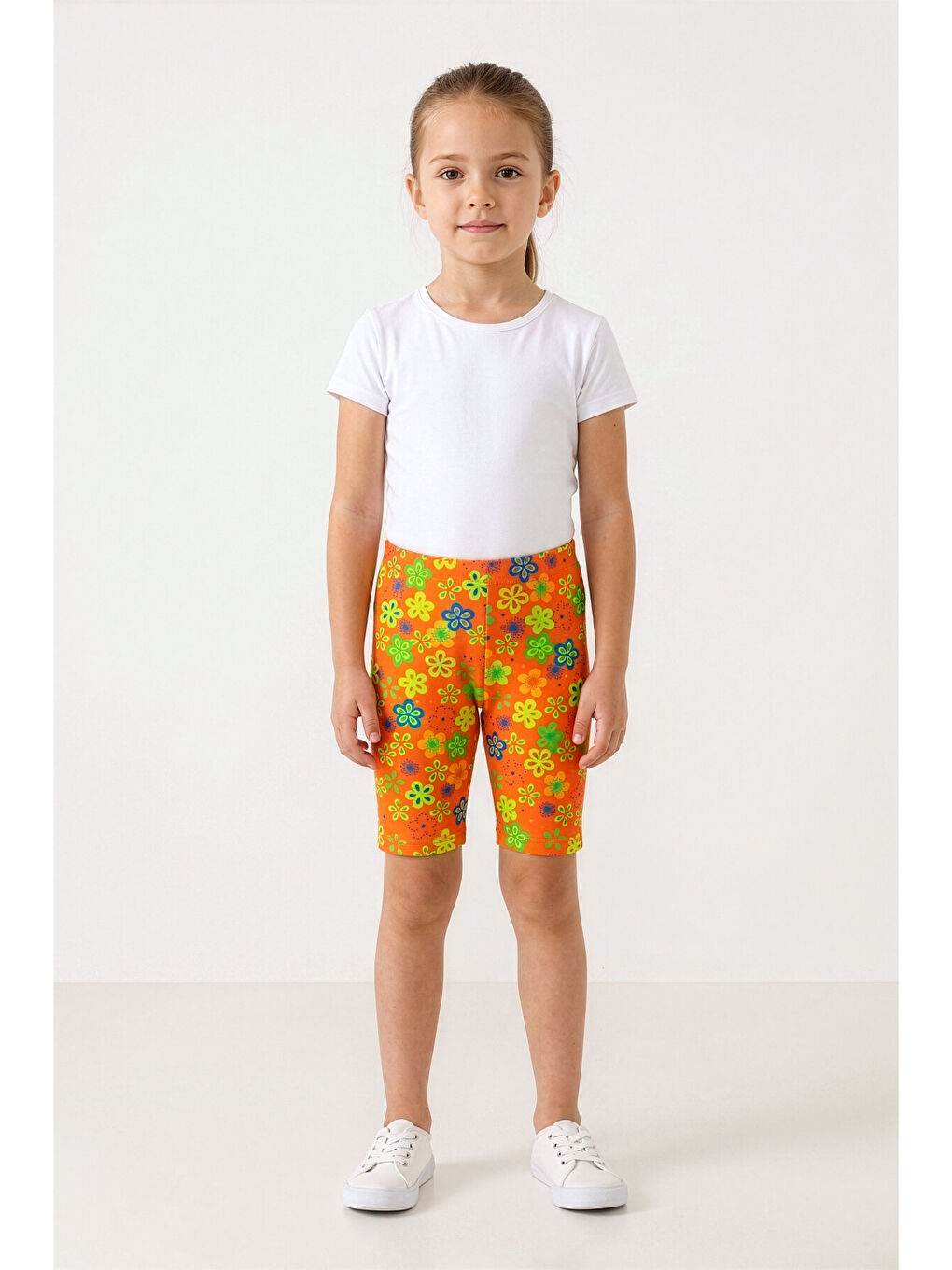 Karışık Kız Çocuk Çiçek Desenli Pamuklu Kısa Tayt 2’li Paket-1