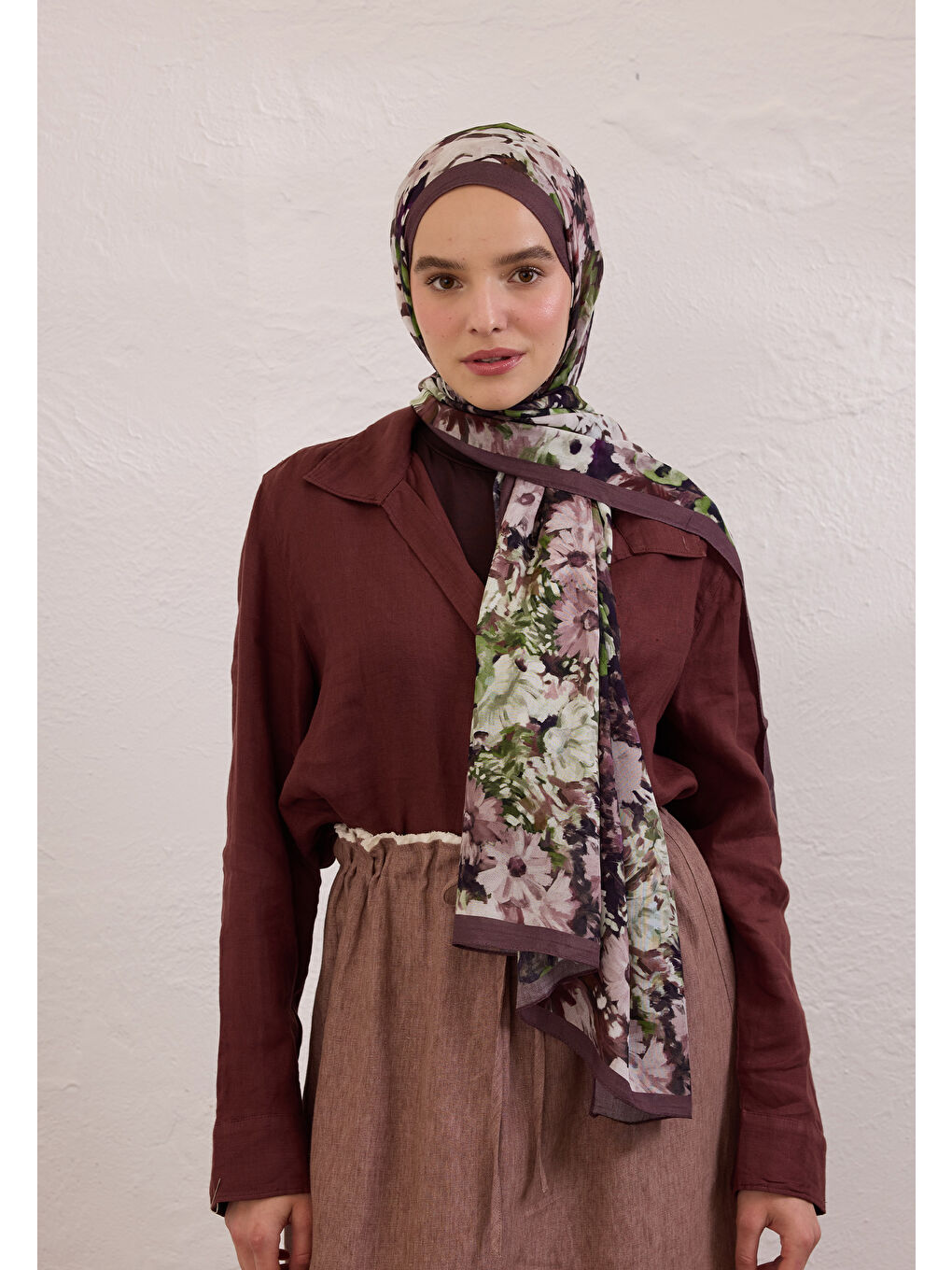 Kırmızı Beauty Blossom Desen Rami Şal Erik Çürüğü