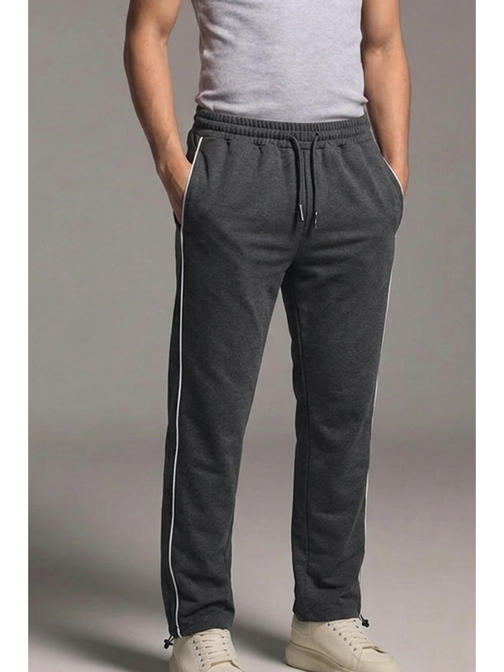 Gri Erkek Beli Lastikli Füme Relaxed Eşofman Altı-3