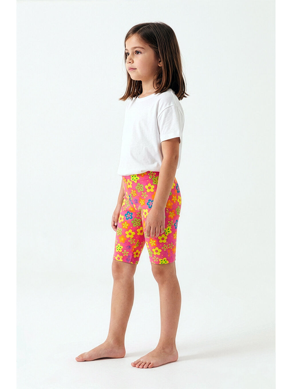Karışık Kız Çocuk Çiçek Desenli Pamuklu Kısa Tayt 2’li Paket-2