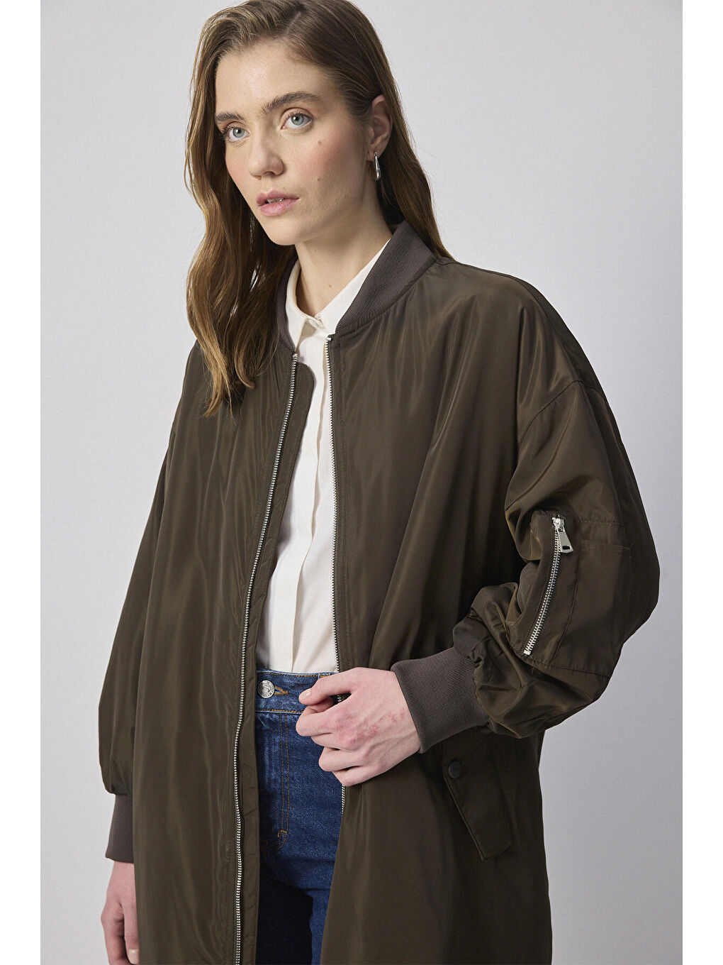 Haki Fermuarlı İnce Mont-3