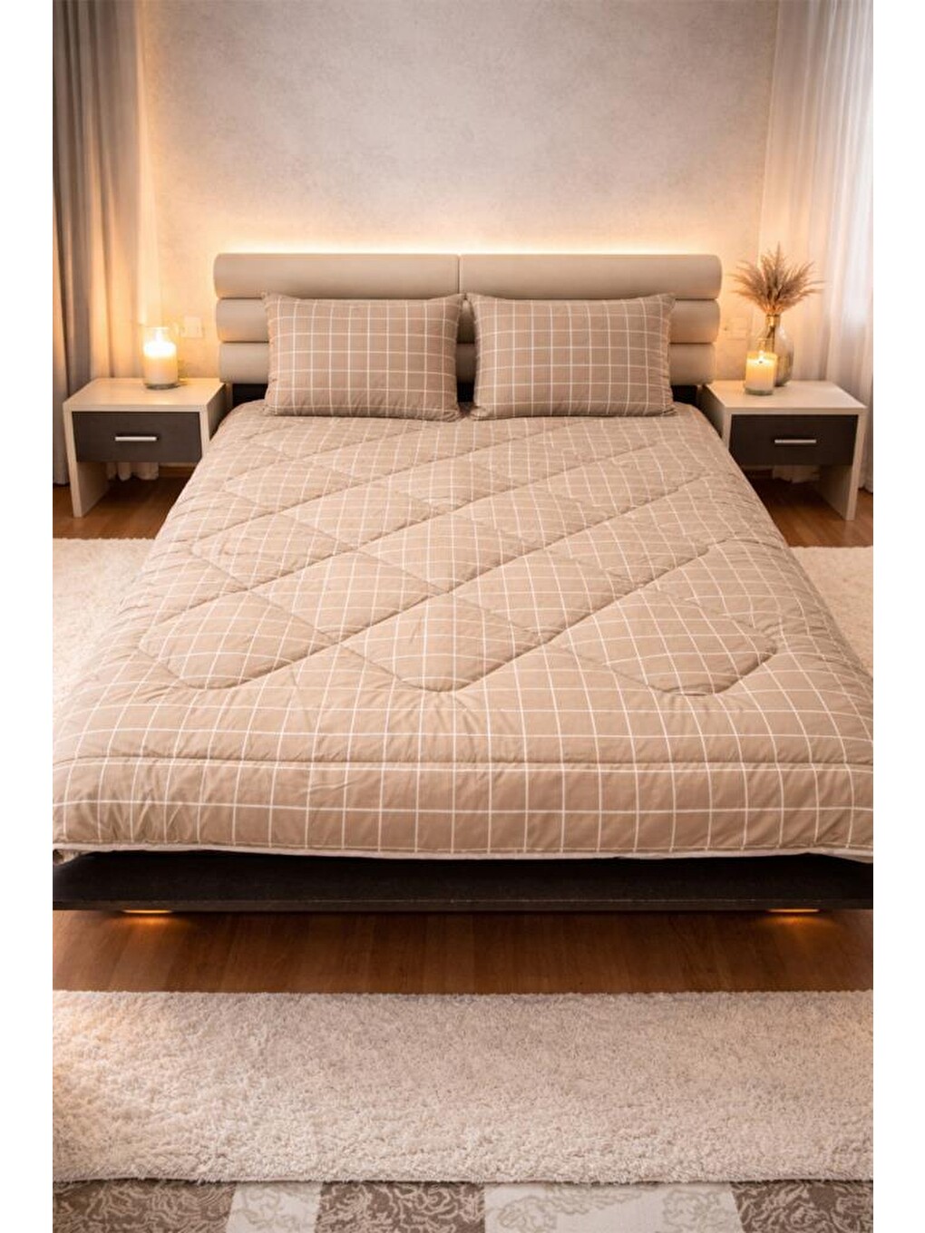 Kare Wellsoft 195x215 Cm Çift Kişilik Yorgan Takımı Bej