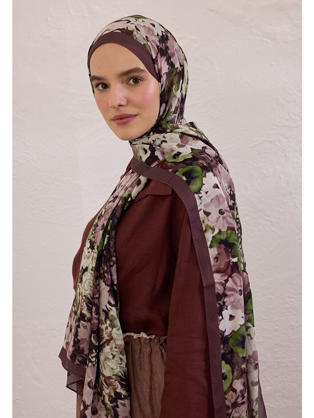 Kırmızı Beauty Blossom Desen Rami Şal Erik Çürüğü-2