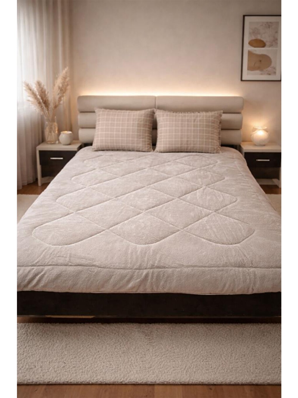 Kare Wellsoft 195x215 Cm Çift Kişilik Yorgan Takımı Bej-1