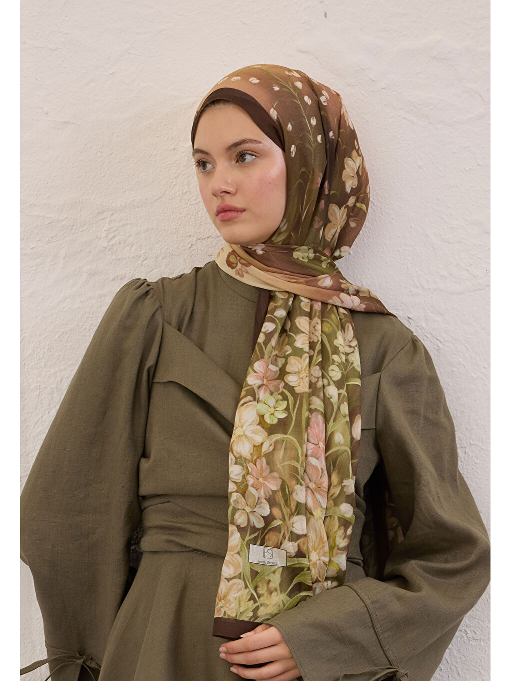 Kahverengi Wısterıa Desen Rami Şal Kahve