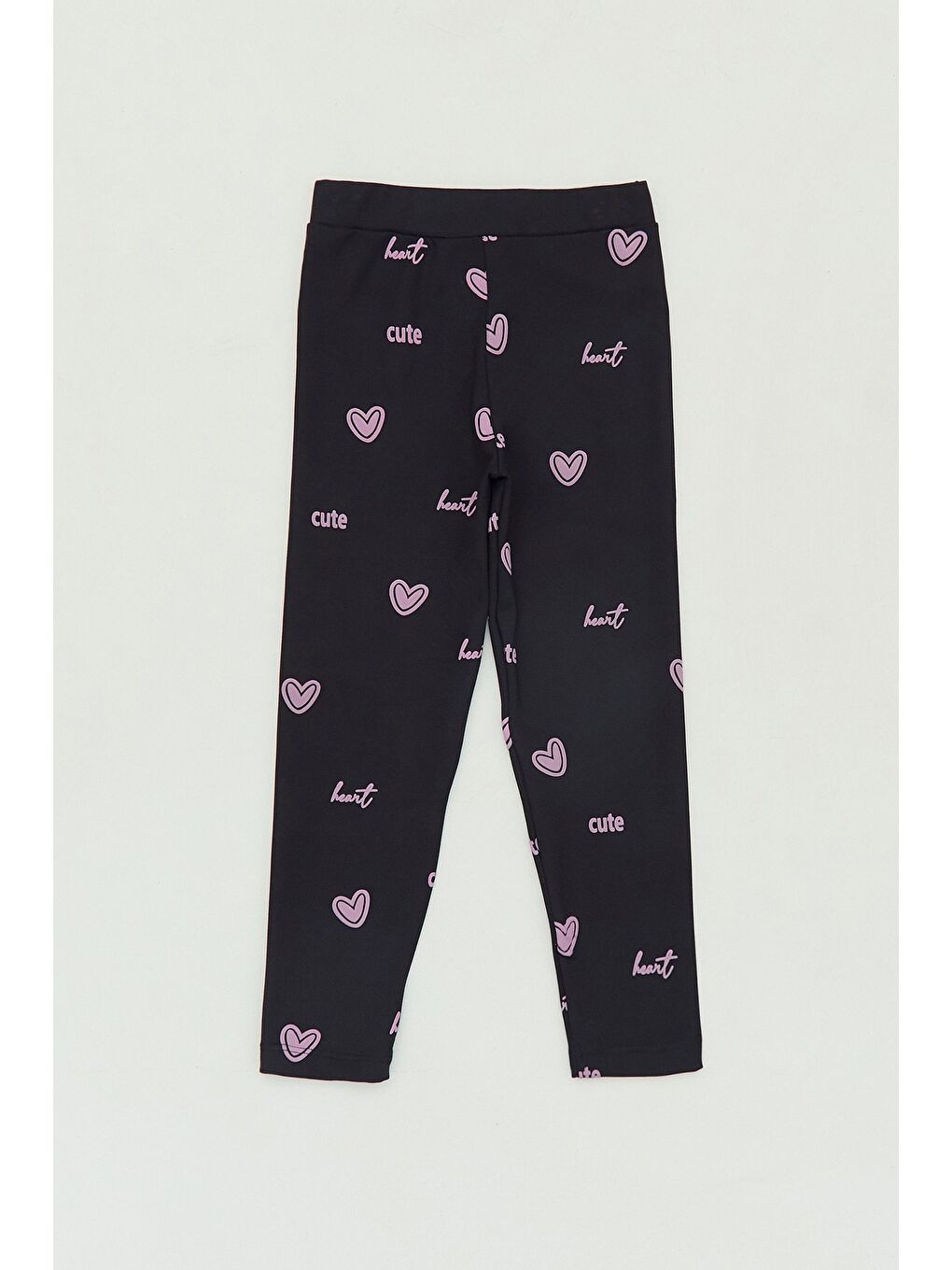 Siyah Kalp Baskılı Kız Çocuk Tayt
