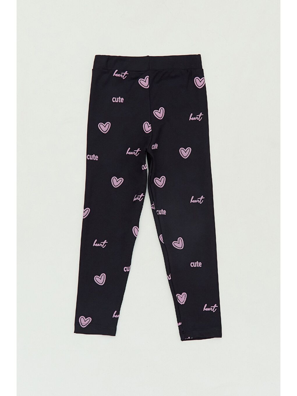 Siyah Kalp Baskılı Kız Çocuk Tayt-1