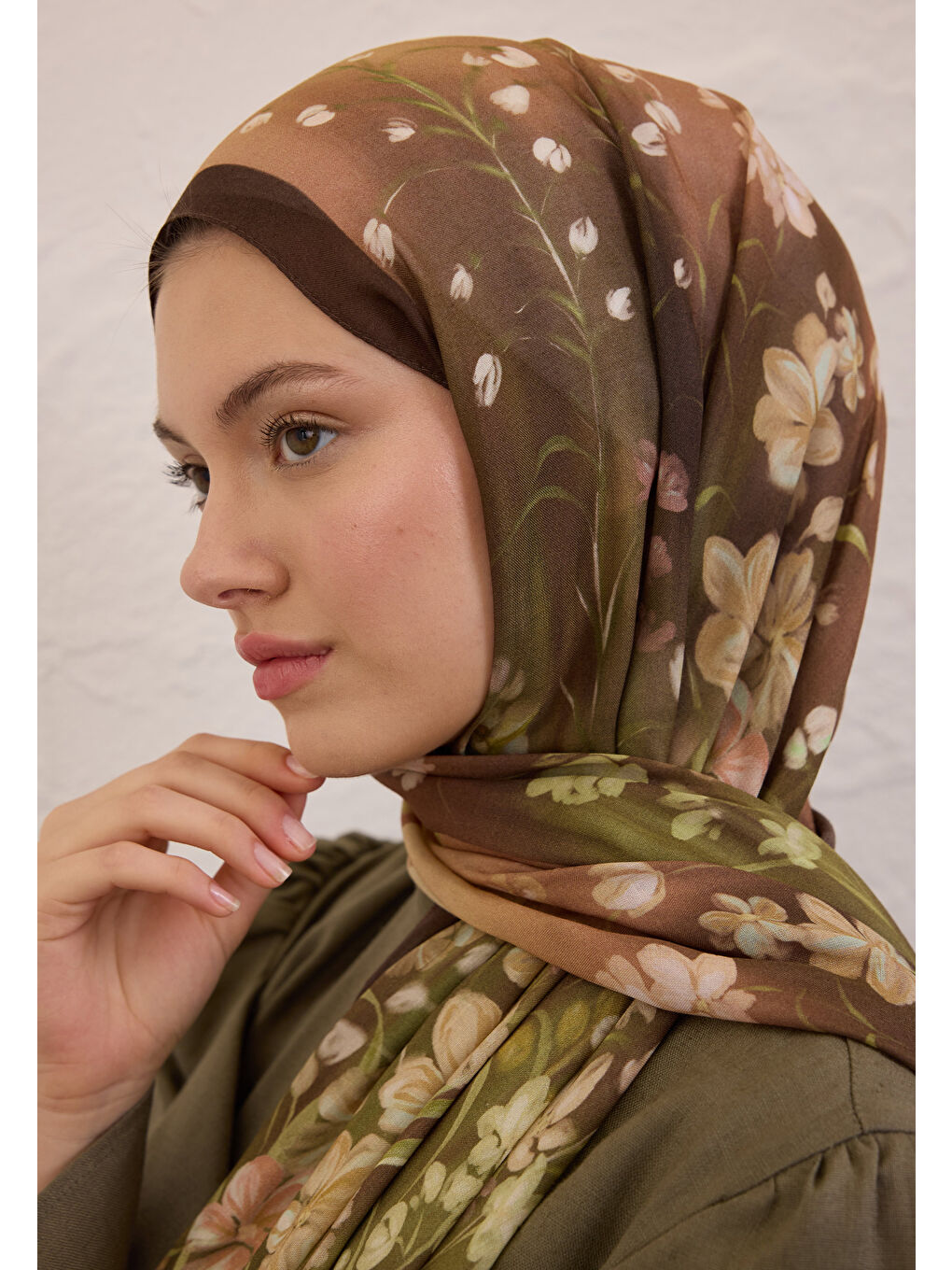 Kahverengi Wısterıa Desen Rami Şal Kahve-2