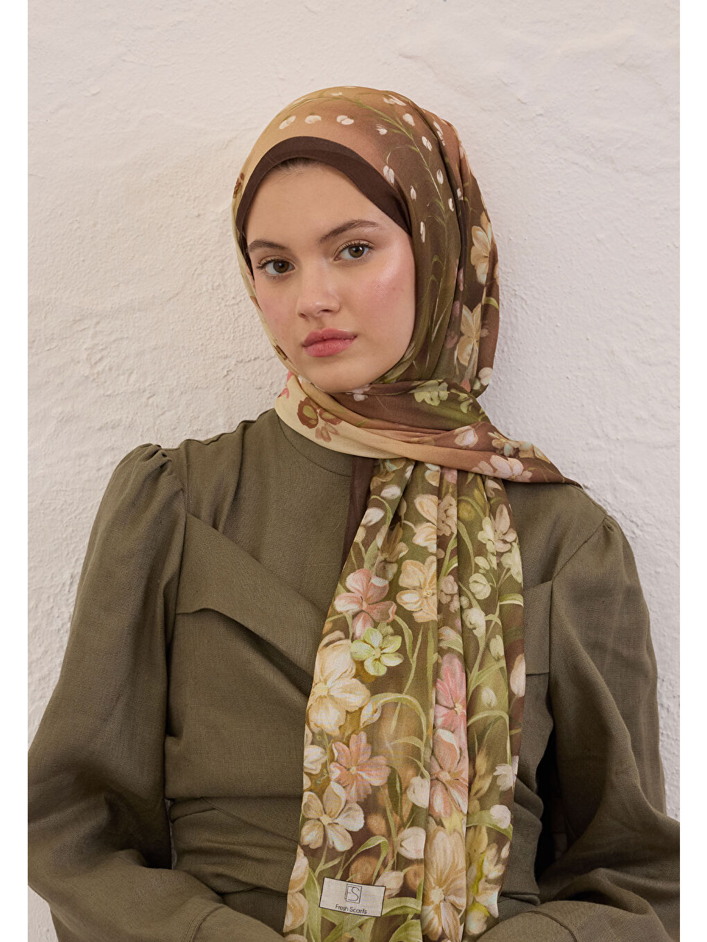 Kahverengi Wısterıa Desen Rami Şal Kahve-3