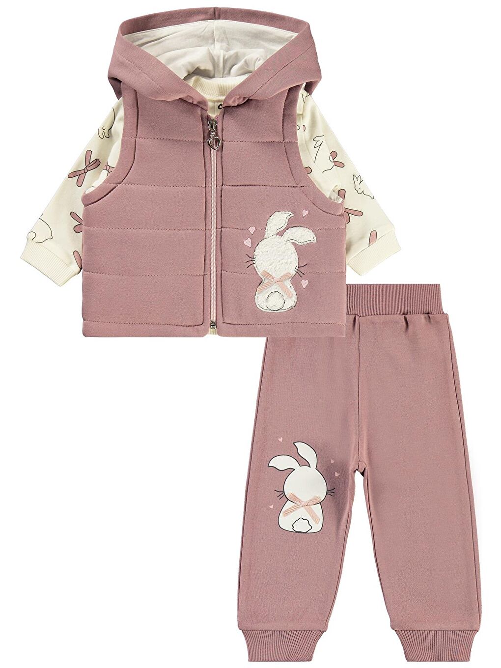 Baby Tavşan Baskılı 3'lü 6-18 Ay Takım - Lila 9-12 Ay