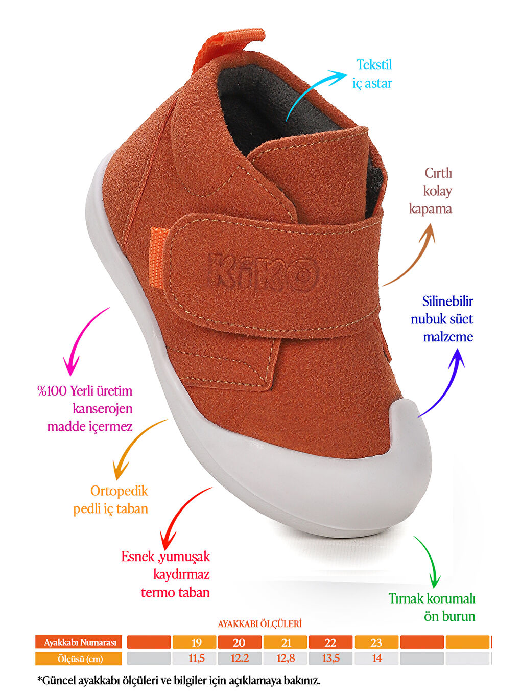 Turuncu Winnie İlk Adım Cırtlı Kız Bebek Günlük Bot Ayakkabı-1