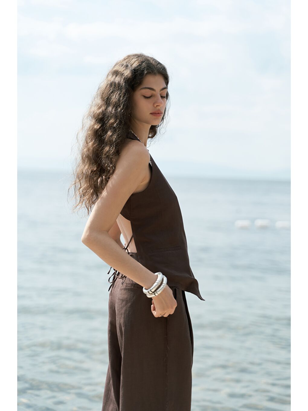 Kahverengi Nagmetah Sırt Pencereli Kahve Yelek Pantolon Takım-2