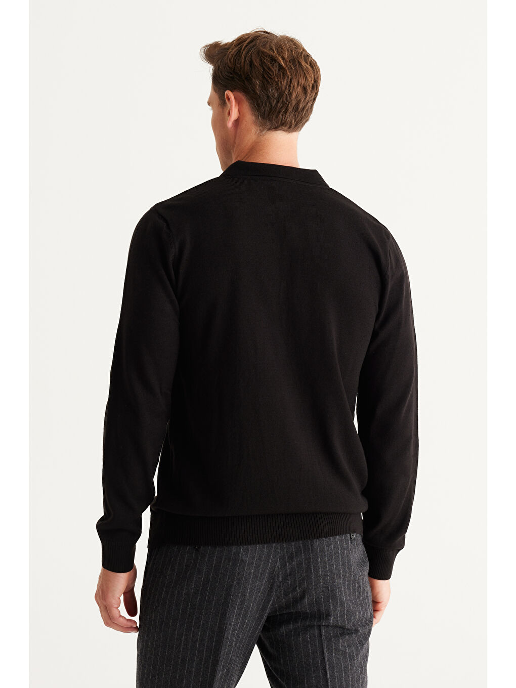 Erkek Siyah Tüylenme Yapmayan Anti Pilling Kumaş Standart Fit Polo Yaka Triko-2