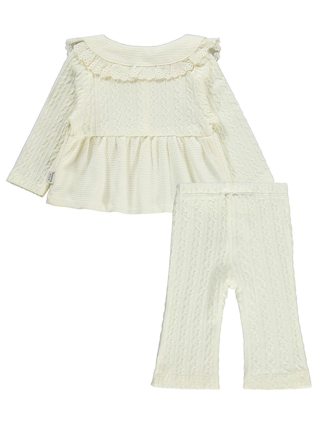 Yakası Fistolu Zincir Desenli 2 Li 6-18 Ay Takım - Ekru 6-9 Ay-1