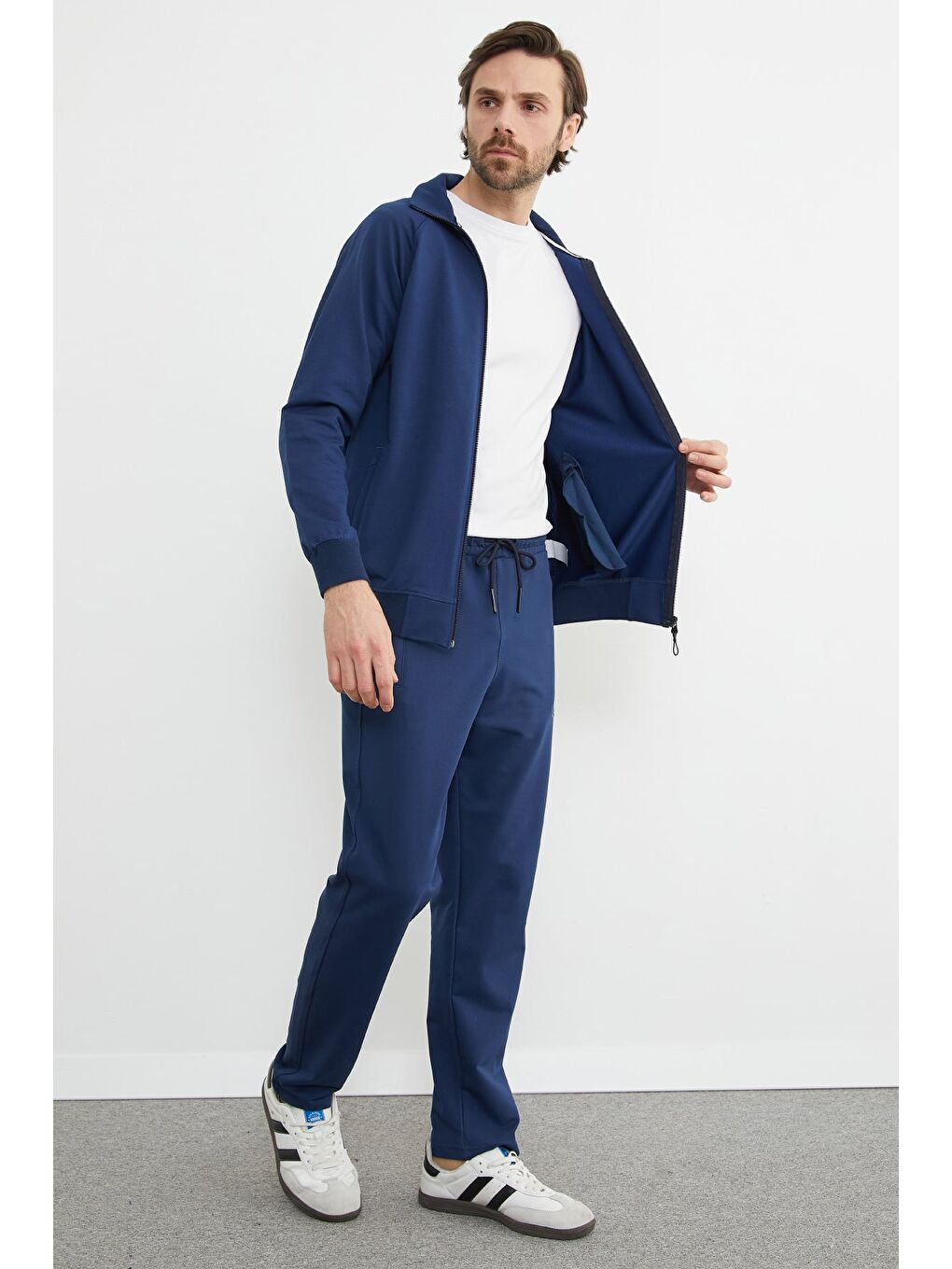 Lacivert Yazı Kabartmalı Fermuarlı Eşofman Takımı