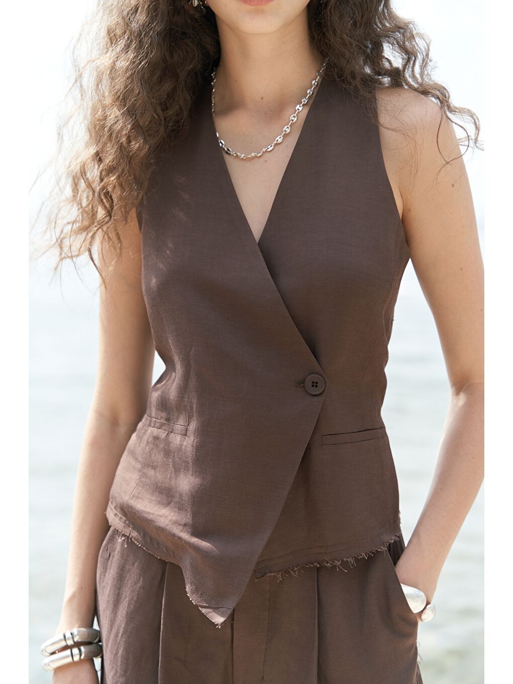 Kahverengi Nagmetah Sırt Pencereli Kahve Yelek Pantolon Takım-5