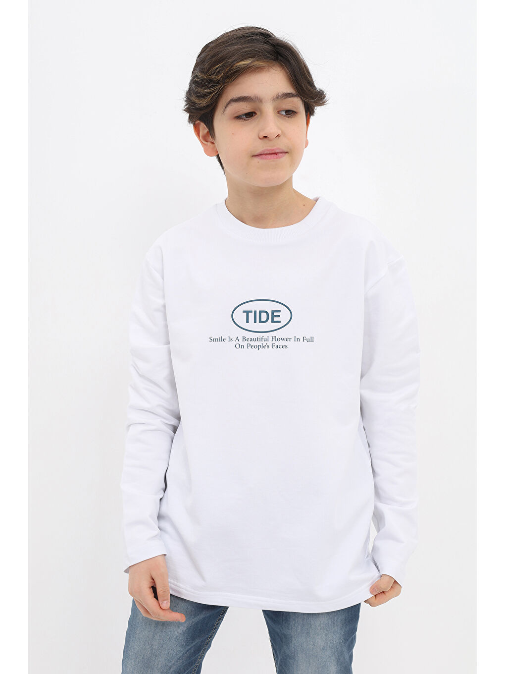 Beyaz Erkek Çocuk Baskılı Sweatshirt