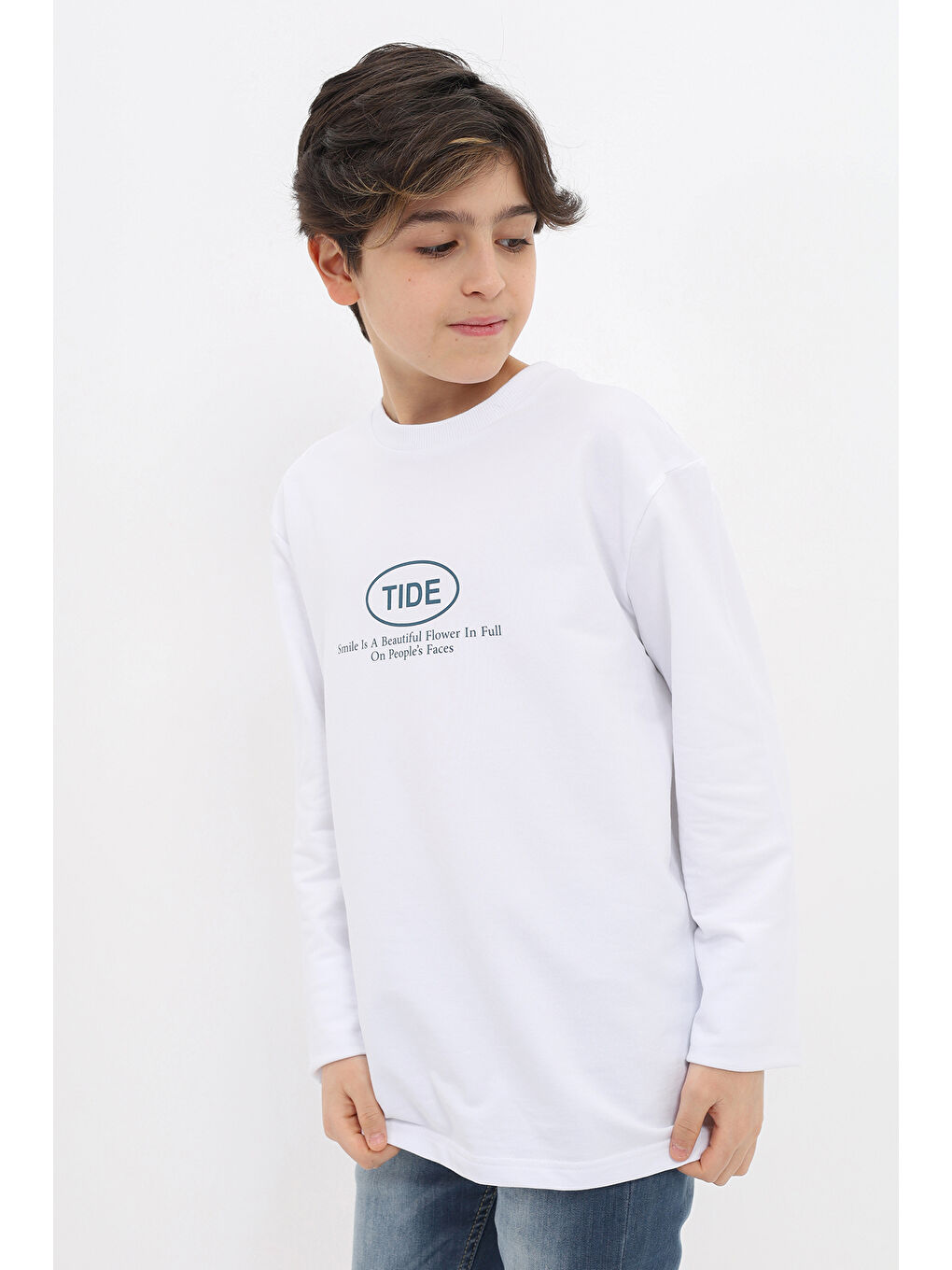 Beyaz Erkek Çocuk Baskılı Sweatshirt-1