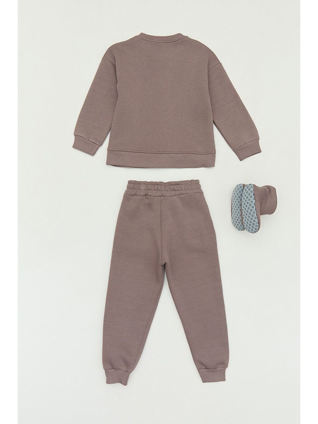 Kahverengi 3 İplik Aslan Nakışlı Panduflu Unisex Çocuk Eşofman Takımı-1