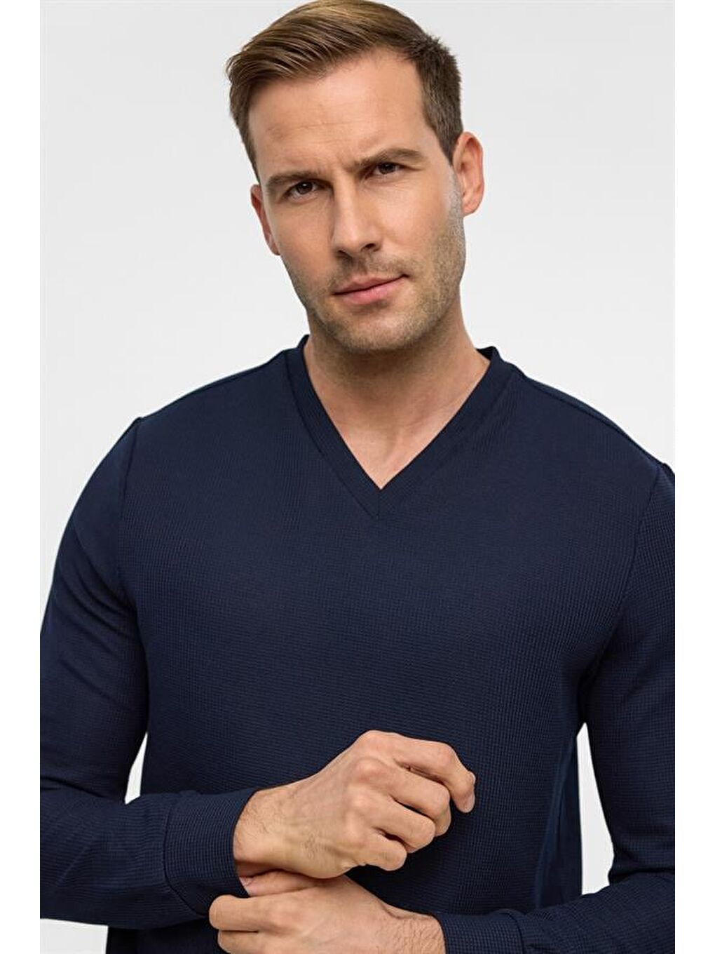 Lacivert Regular V Yaka Sweatshirt-2