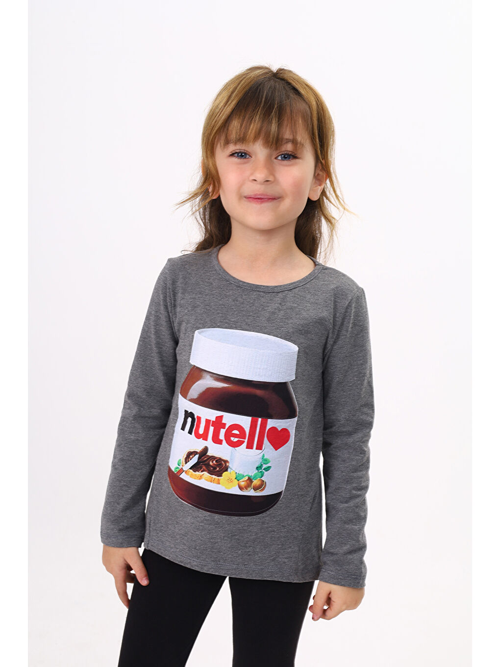 Antrasit Kız Çocuk Nutella Baskılı T-Shirt