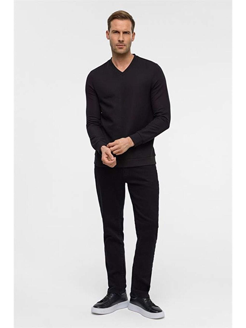 Lacivert Regular V Yaka Sweatshirt-4