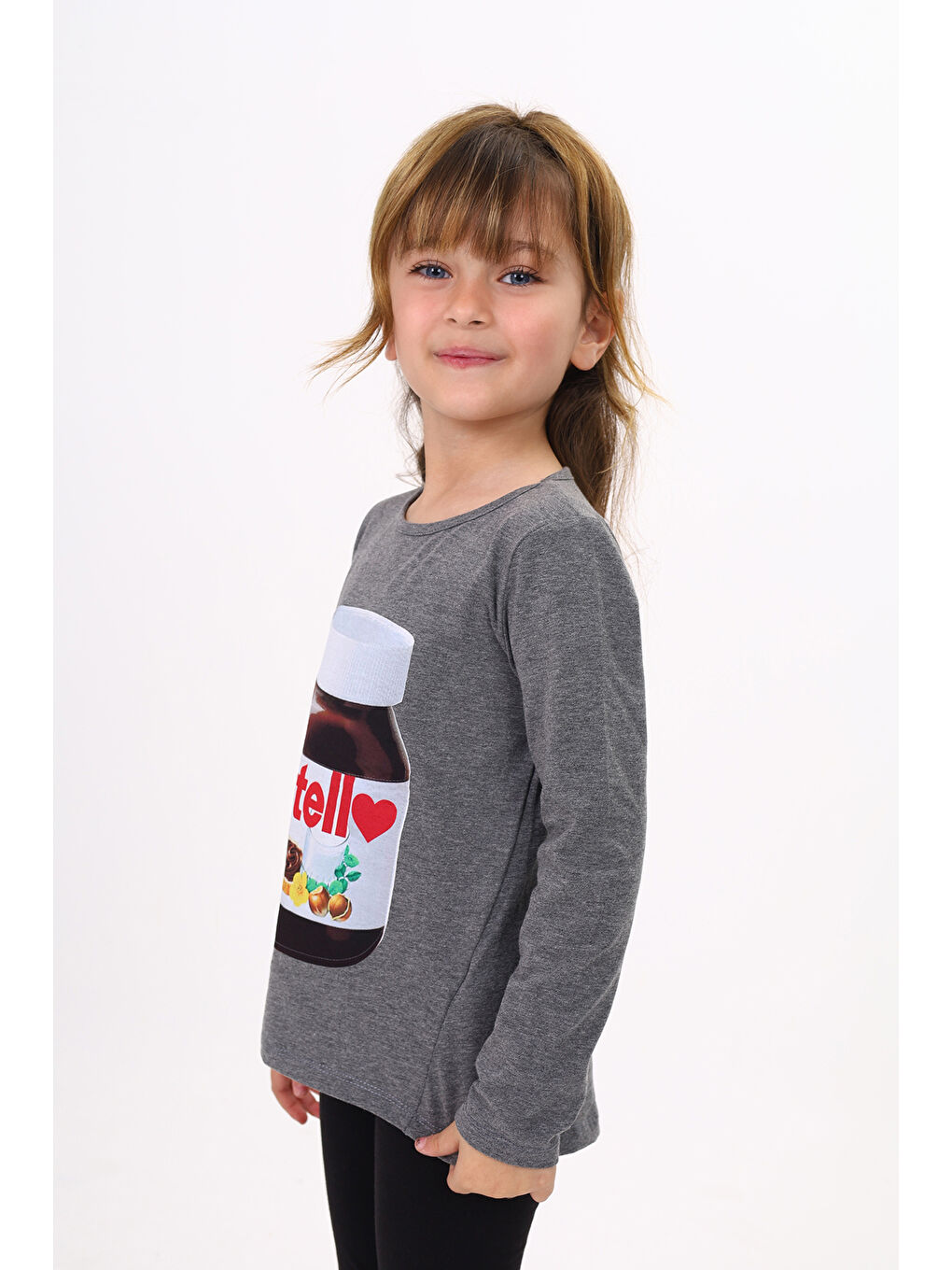 Antrasit Kız Çocuk Nutella Baskılı T-Shirt-1