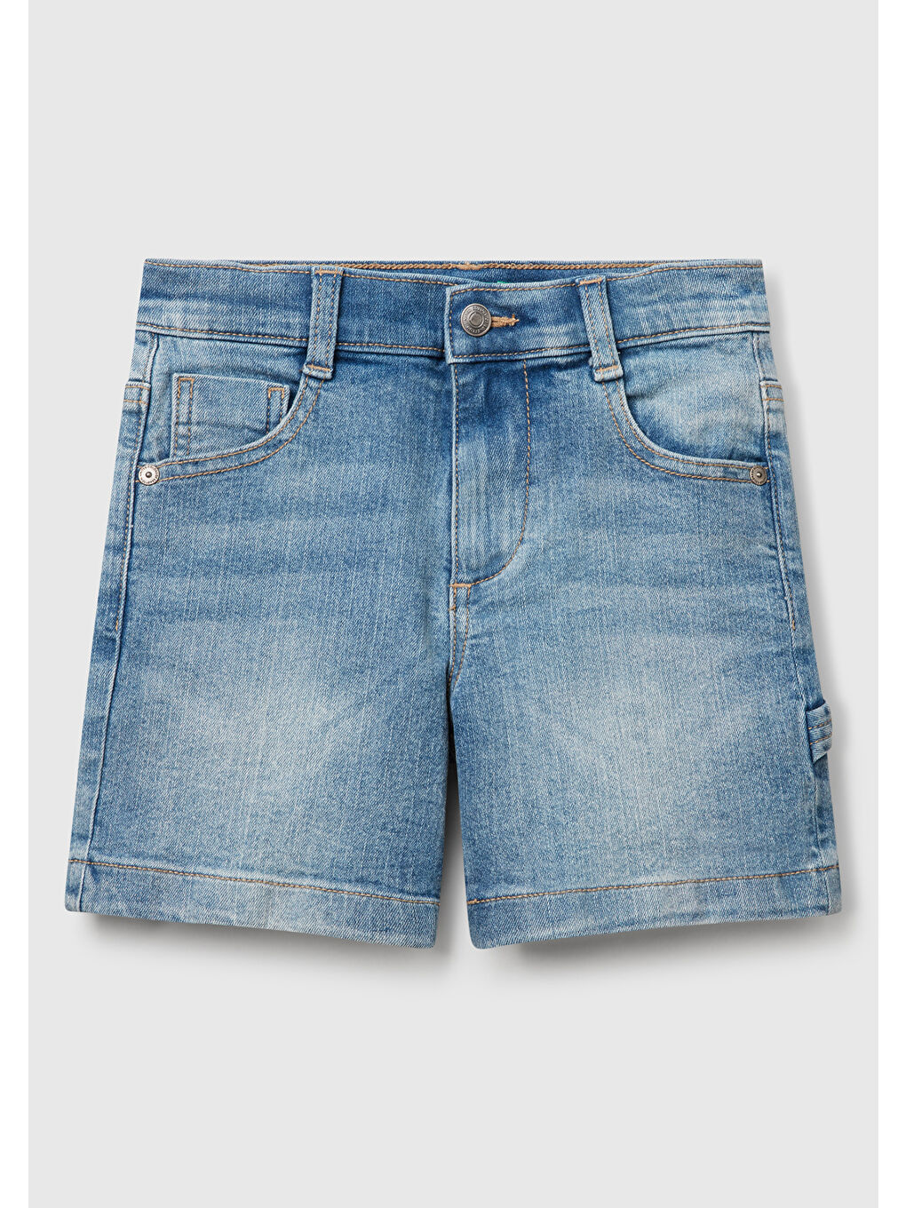 United Colors Of Benetton Mavi Erkek Çocuk Açık Denim Yanı Detaylı Cepli Denim Streç Bermuda Şort