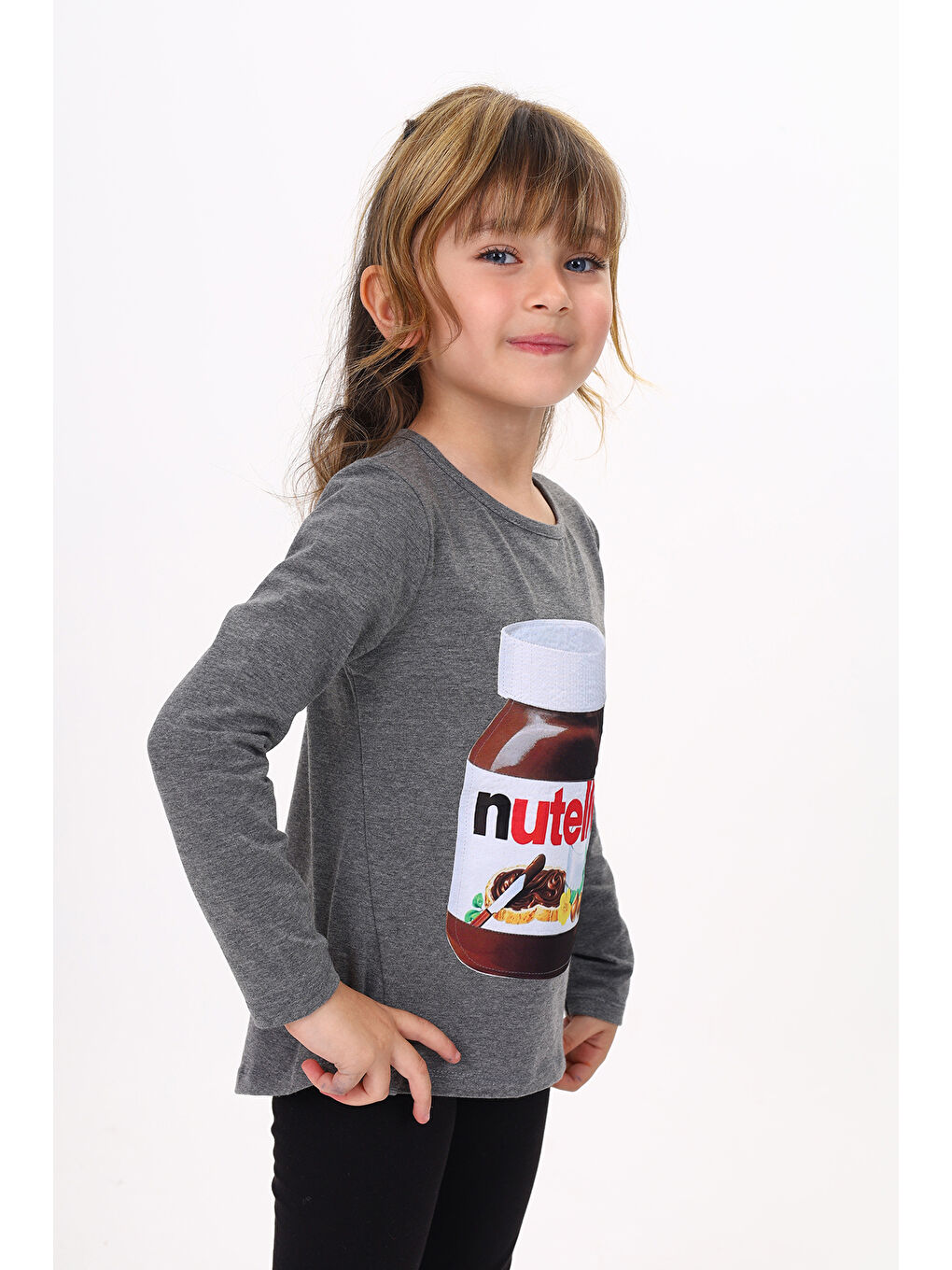 Antrasit Kız Çocuk Nutella Baskılı T-Shirt-2