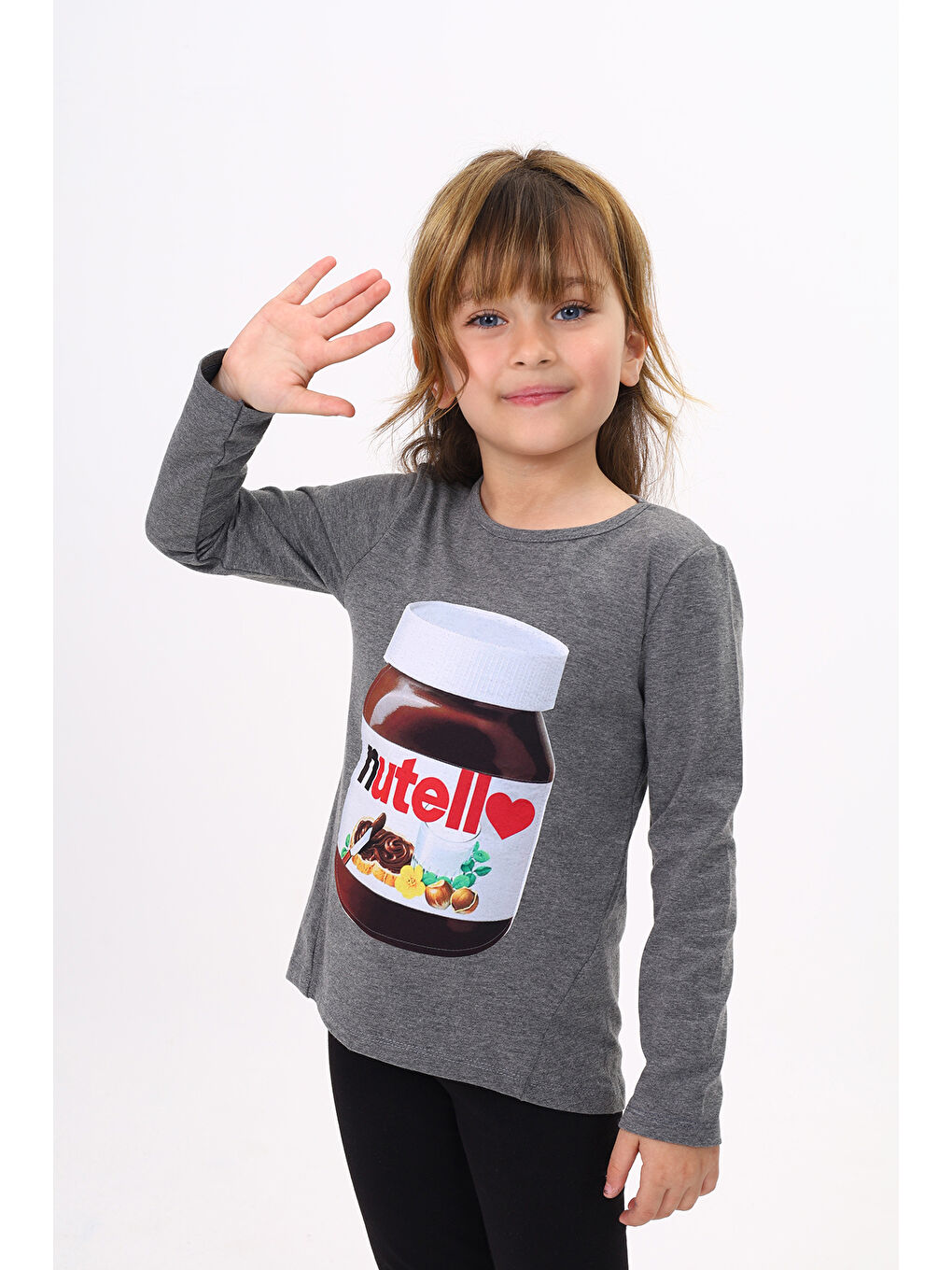 Antrasit Kız Çocuk Nutella Baskılı T-Shirt-3