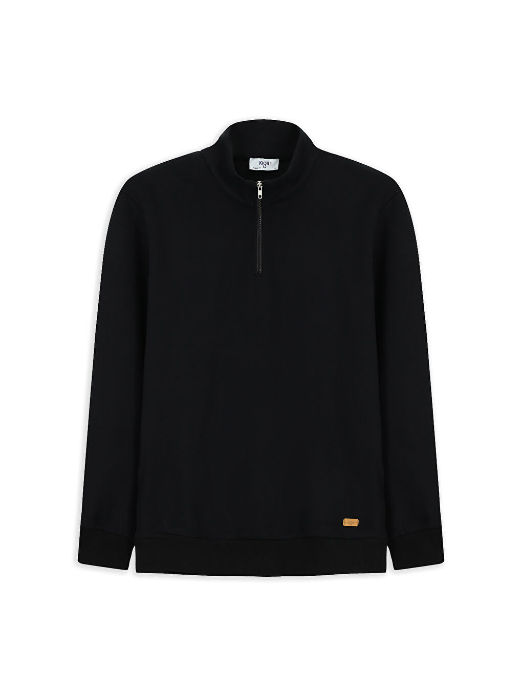 Siyah Yarım Balıkçı Yaka Yaka Regular Fit Fermuarlı Pamuklu Sweatshirt