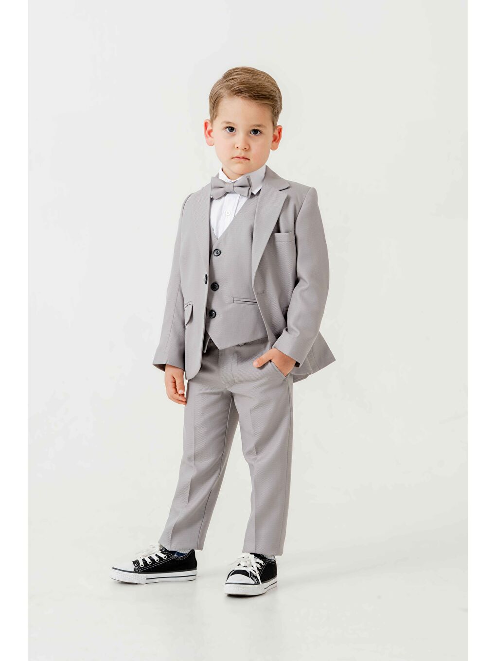 Gri Mini Gentleman Erkek Çocuk Takım Elbise - 5 Parça-2