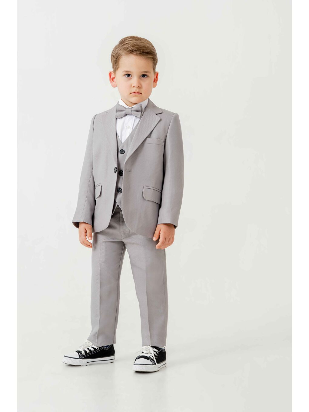 Gri Mini Gentleman Erkek Çocuk Takım Elbise - 5 Parça-3