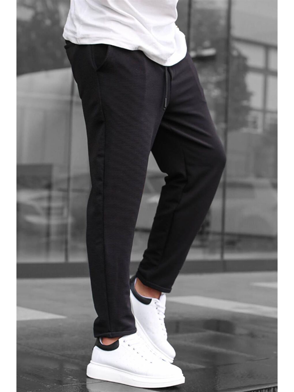 Siyah Basic Waffle Kumaş Erkek Pantolon 6509