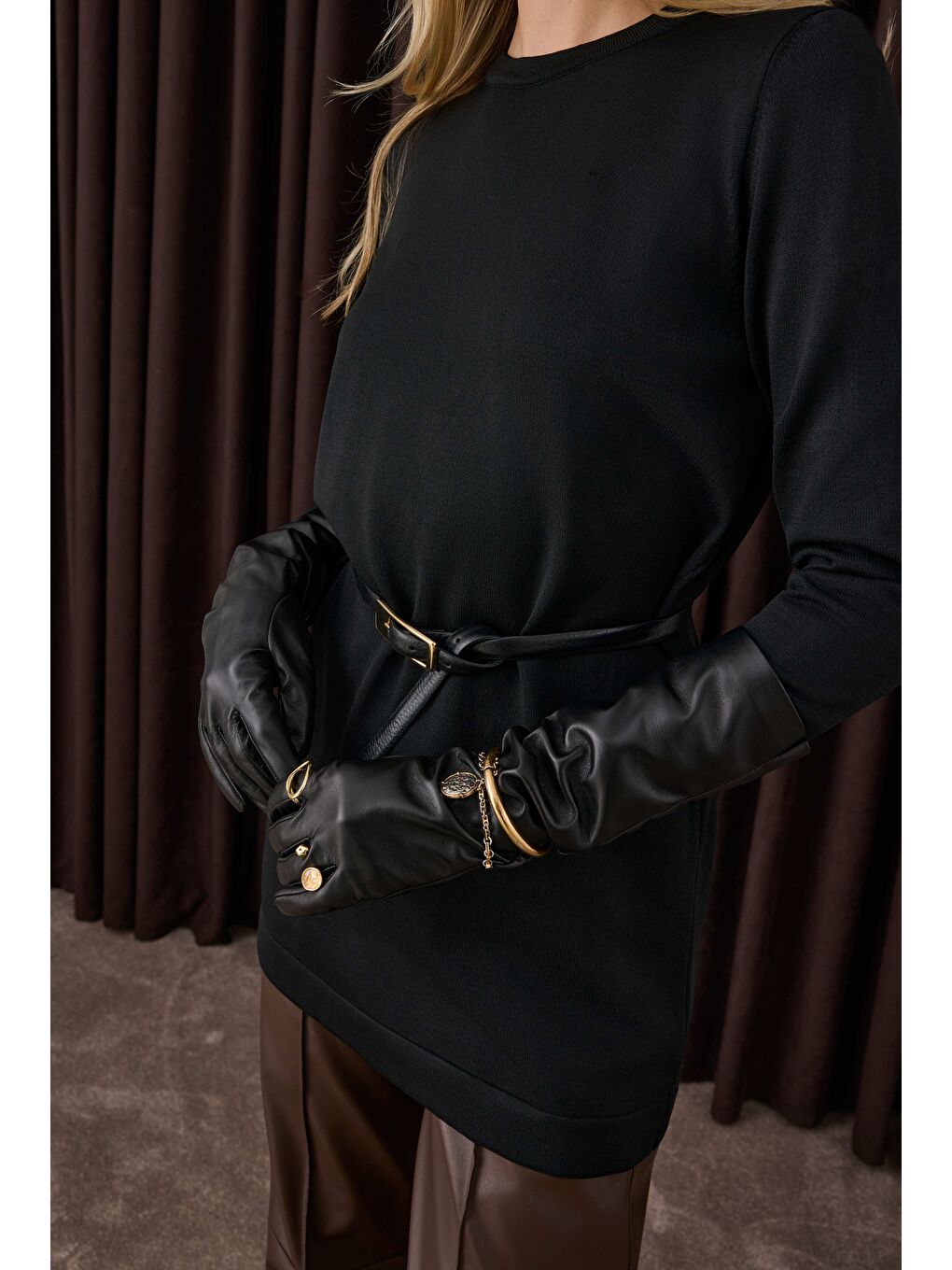 %100 Deri Uzun Eldiven Siyah-2