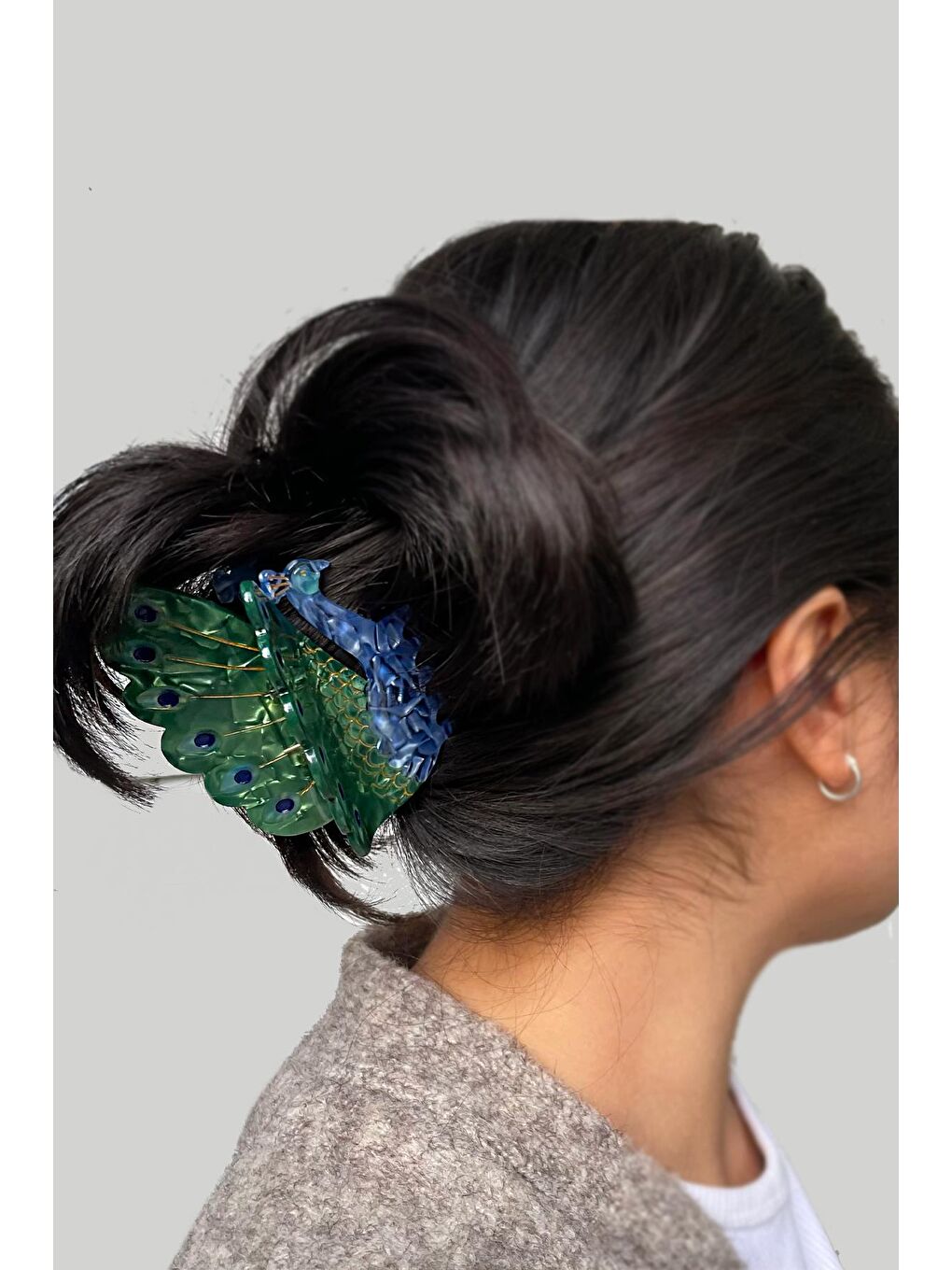 Karışık Tavus Kuşu Lüks Kemik Mandal Toka-4