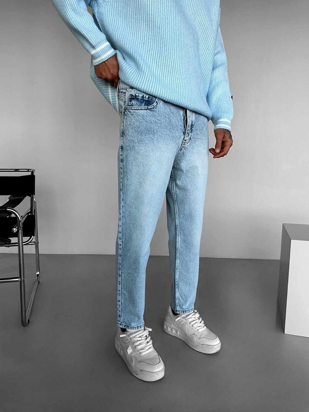 Abluka Online Erkek Boyfriend Fit Yıkamalı Jean Pantolon Açık Mavi