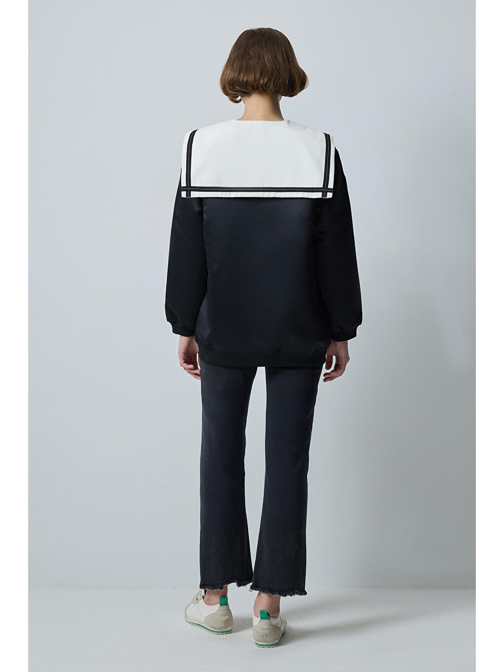 Siyah Denizci Yaka Saten Ceket-3