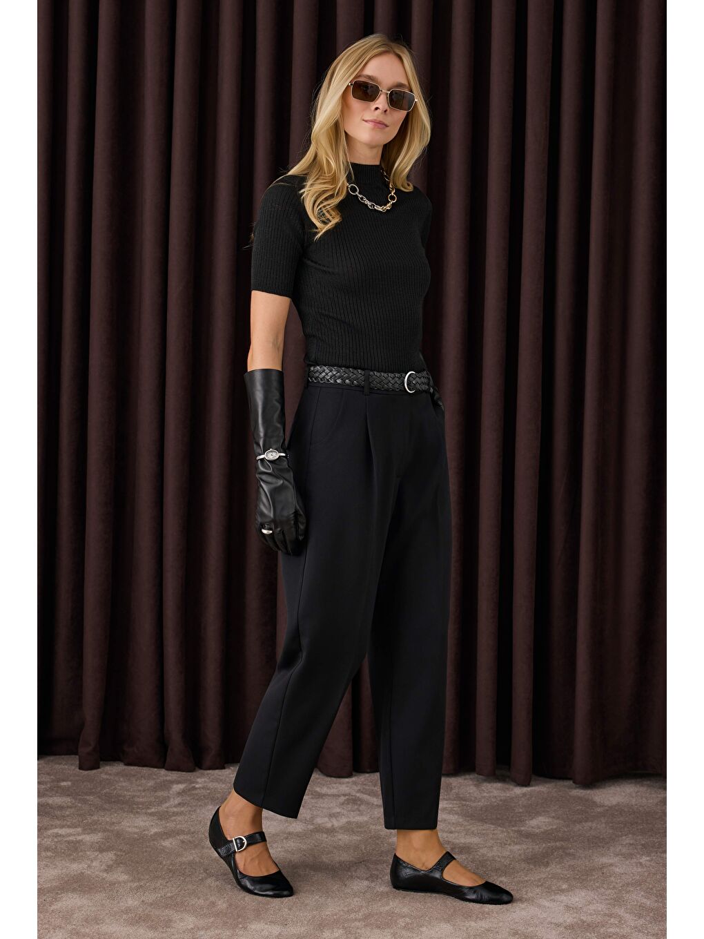 %100 Deri Uzun Eldiven Siyah-4