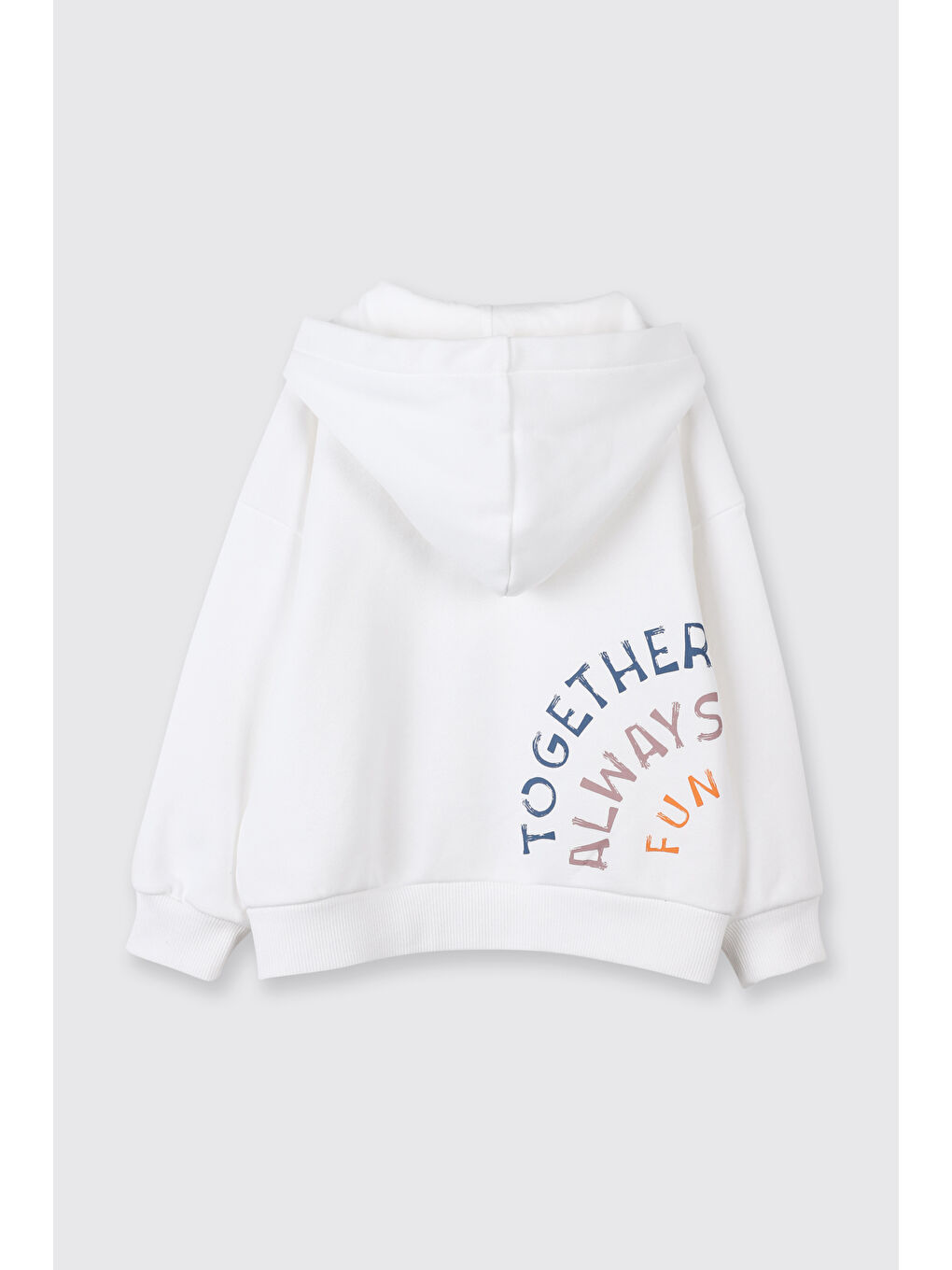 Erkek Bebek Arka Bedeni Yazı Detaylı Fermuarlı Beyaz Sweatshirt-1