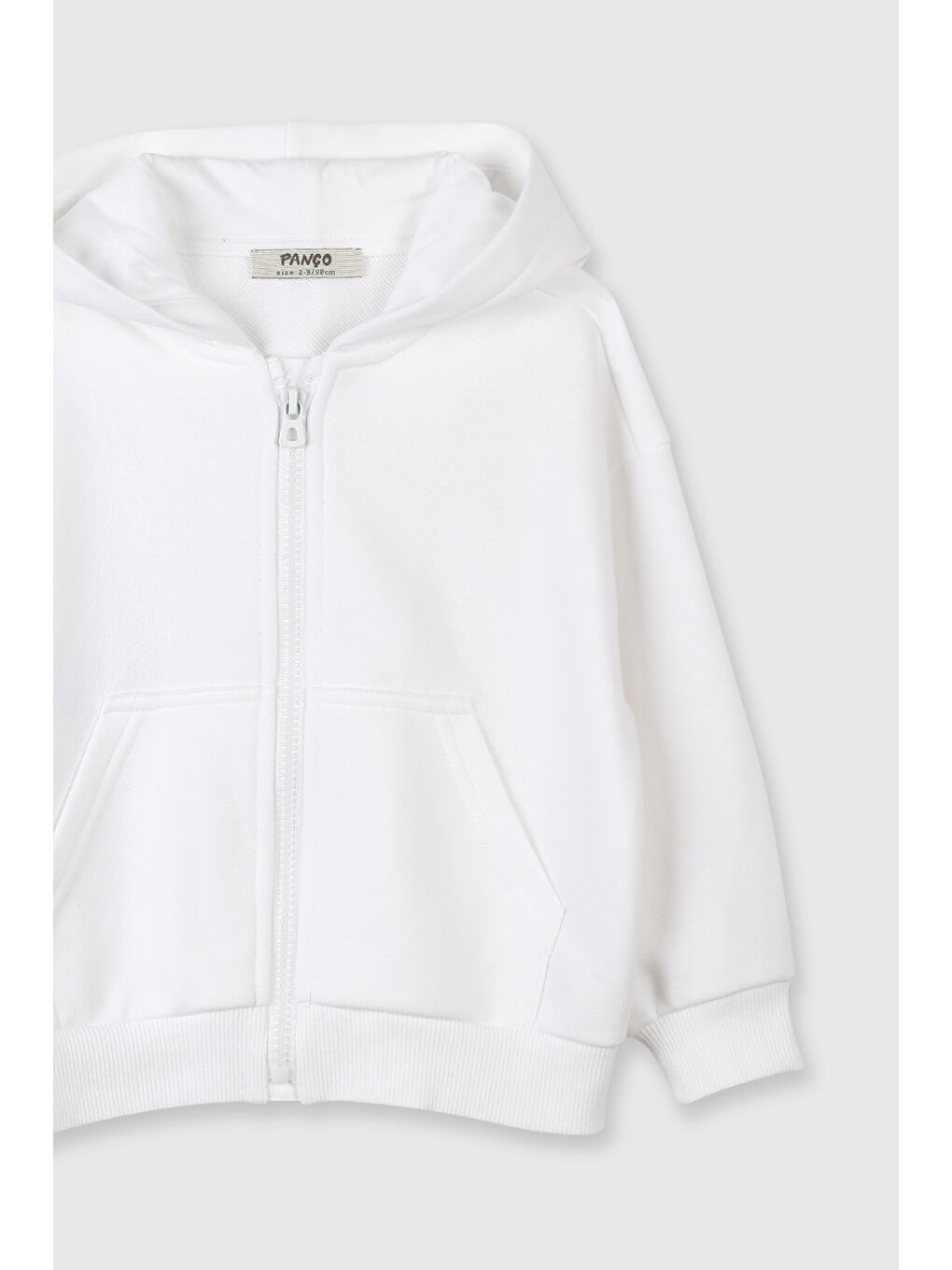 Erkek Bebek Arka Bedeni Yazı Detaylı Fermuarlı Beyaz Sweatshirt-2