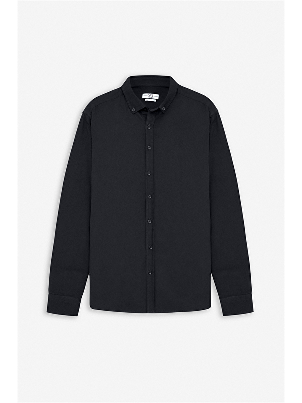 Siyah Regular Düğmeli Yaka Düz Cepsiz Casual Gömlek-6