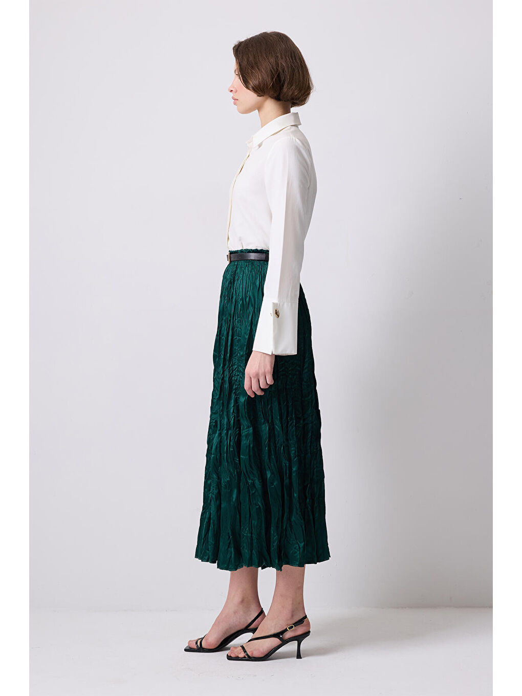 Yeşil Crushlı Saten Etek-2