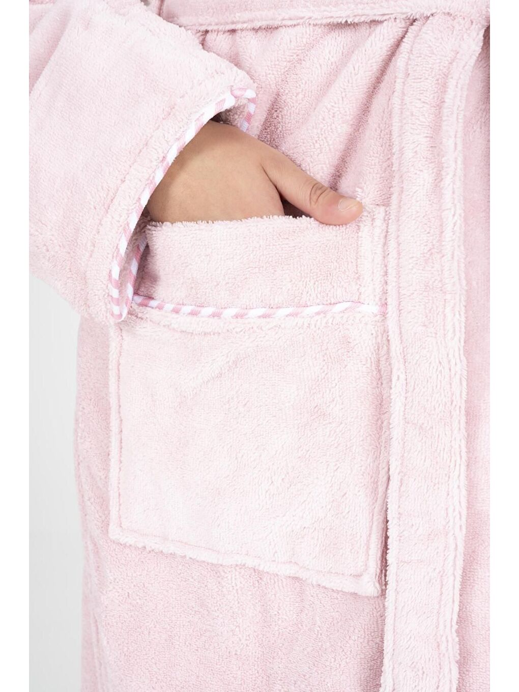 Pembe Biyeli Şal Yaka Bambu Bornoz Pudra-1