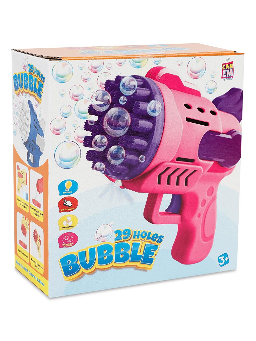 Pilli Işıklı Köpük Atan Tabanca - Pembe-2
